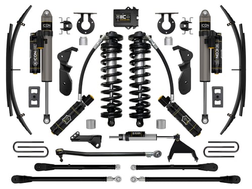 ICON: sada podvozku 2.5-3″ Stage 6 Coilover Conversion System s 4-link a EXPansion Packs – 2023-26 Ford F-250/F-350 Super Duty 4WD